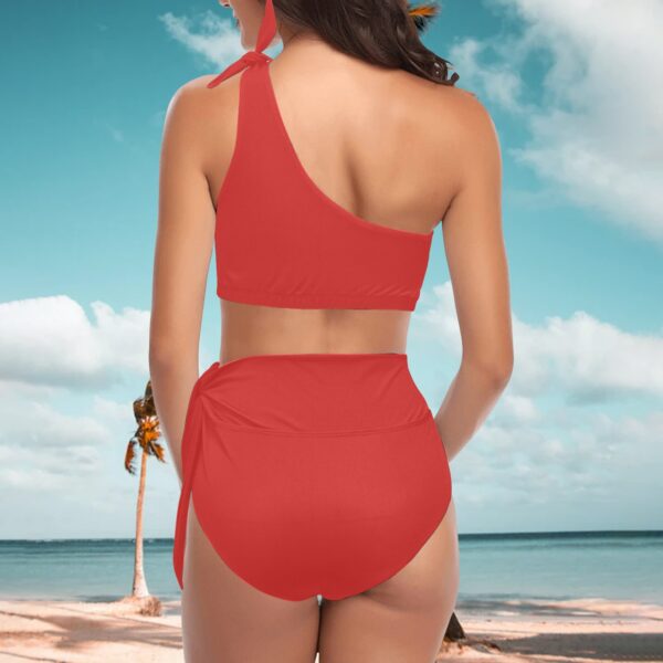 High Waisted One Shoulder Bikini in Red color at Meea and Beea Apparels
