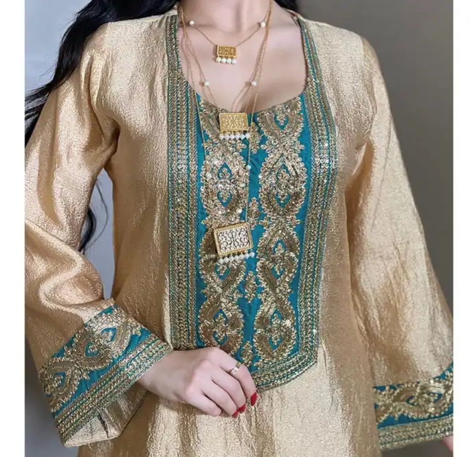 Golden Color embroidered dresses for ladies in Dubai