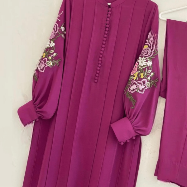 2 piece Flower design linen dress with embroidery in Dubai